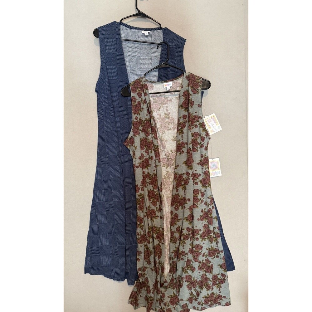 LuLaRoe Joy Long Vest Duster Large Open Front Bundle of 2 Floral Geometric New